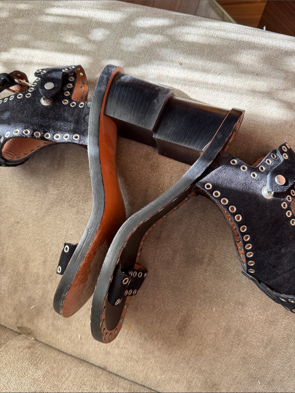 Isabel marant jaeryn Black Studded Suede Block Heel Sandals 40 - Picture 9 of 13